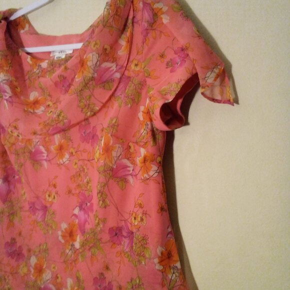 Miss Dorby Dress Women 12P 12 Petite Layered Short Sleeve Floral Pink - Picture 10 of 16